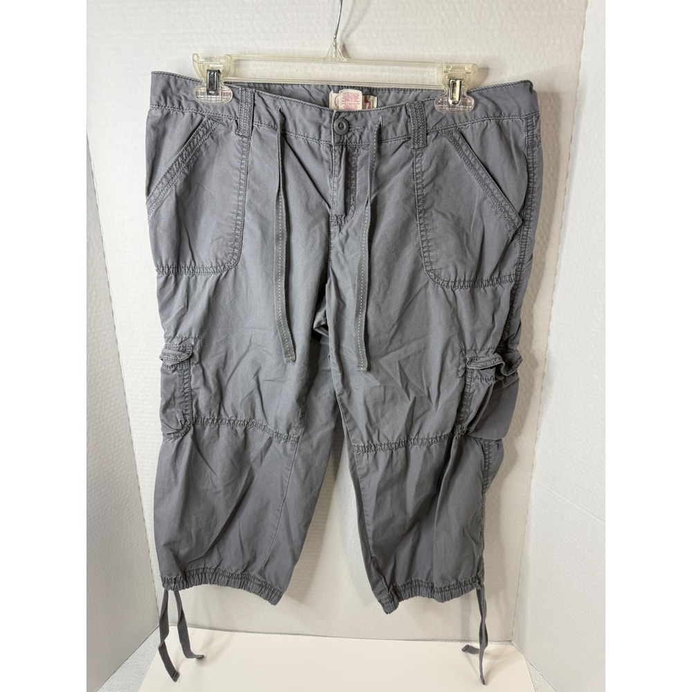 Y2K Ocean Pacific OP Womens Grey Flannel Cargo Capri Pants Size 11  Cotton